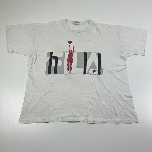 Vintage Fila 90’s shirt Basketball Distressed Single Stitch White sz XL - Picture 4 of 12